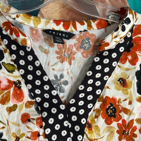 Tribal Multicolor Floral and Polka Dot Blouse M - Picture 3 of 16